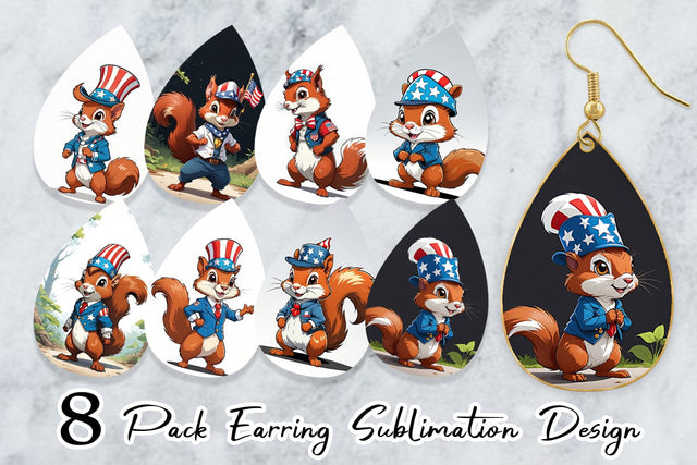 Earring Patriotic Red Squirrel Sublimation artnoy 