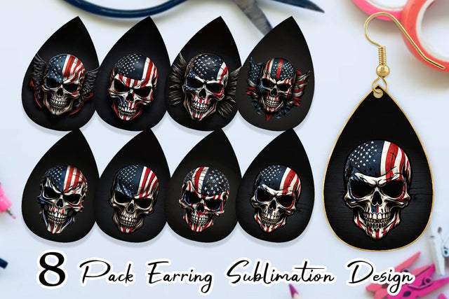 Earring Patriotic Skull Sublimation artnoy 