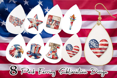 Earring Patriotic Symbol Patchwork Watercolor Sublimation artnoy 