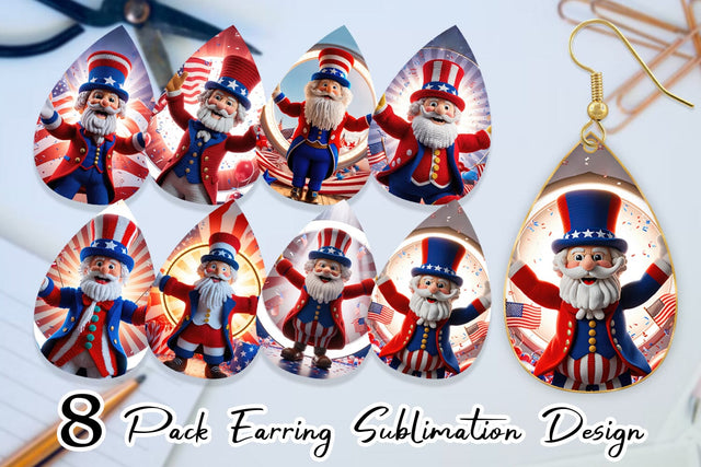 Earring Patriotic Uncle Sam Crochet Sublimation artnoy 