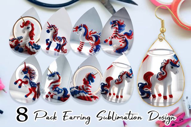 Earring Patriotic Unicorn Crochet Sublimation artnoy 