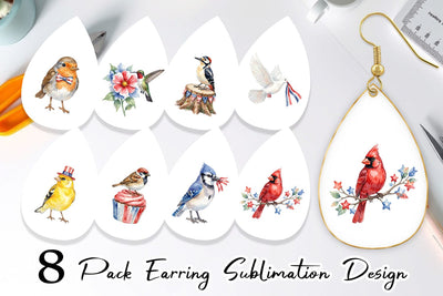 Earring Patriotic Watercolor Birds Sublimation artnoy 