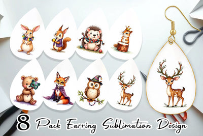 Earring Paw-di Gras Puppy & Kitten Carnival Watercolor Sublimation artnoy 