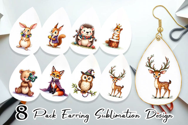 Earring Paw-di Gras Puppy & Kitten Carnival Watercolor Sublimation artnoy 