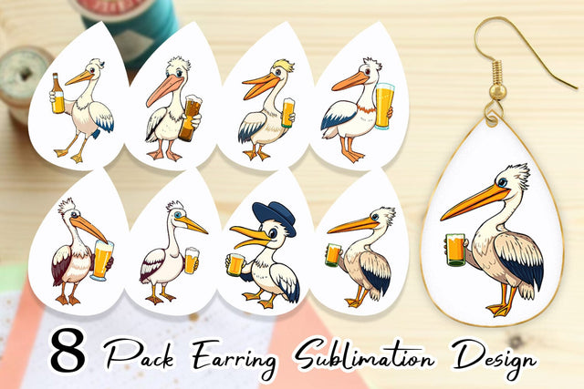 Earring Pelican Beer Day Sublimation artnoy 