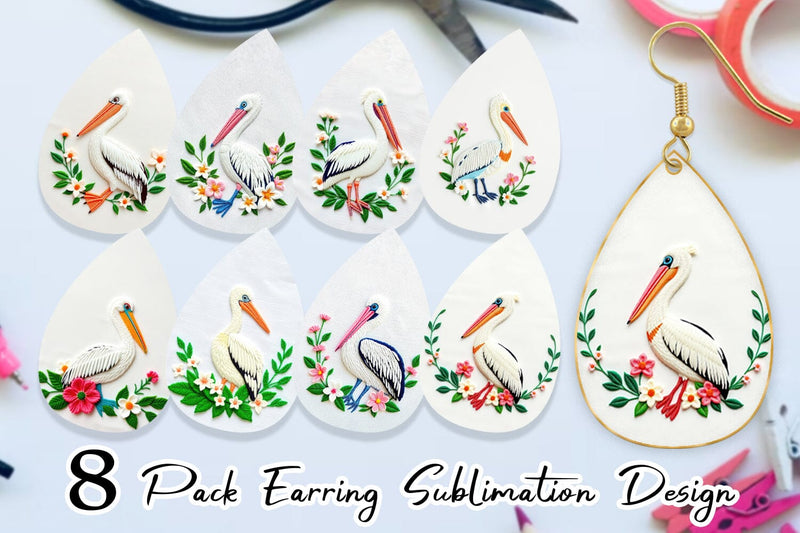 Earring Pelican Embroidery Sublimation artnoy 