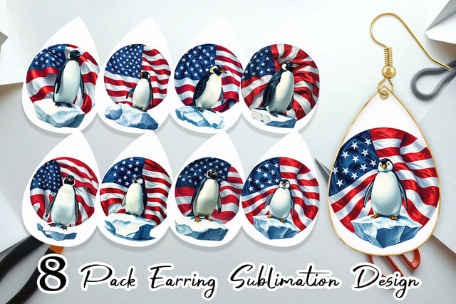 Earring Penguin 4th of July Sublimation artnoy 
