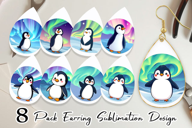 Earring Penguin and Aurora Borealis Sublimation artnoy 