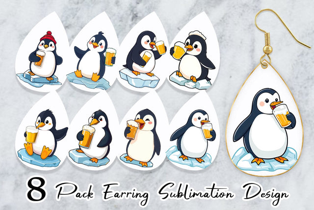 Earring Penguin Beer Day Sublimation artnoy 