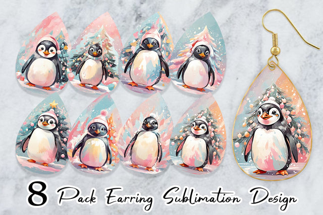 Earring Penguin Christmas Painting Sublimation artnoy 