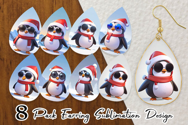 Earring Penguin Christmas Sublimation artnoy 
