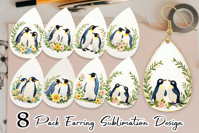 Earring Penguin Embroidery Sublimation artnoy 