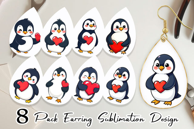Earring Penguin Holding a Heart Sublimation artnoy 