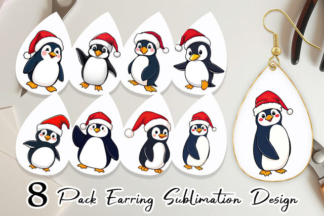 Earring Penguin in a Santa Hat Sublimation artnoy 