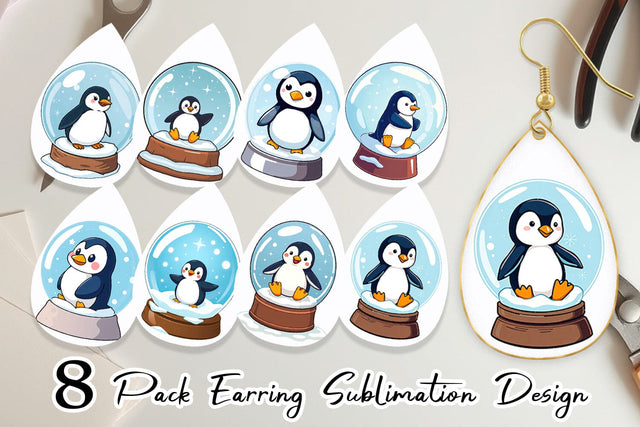 Earring Penguin in a Snow Globe Sublimation artnoy 