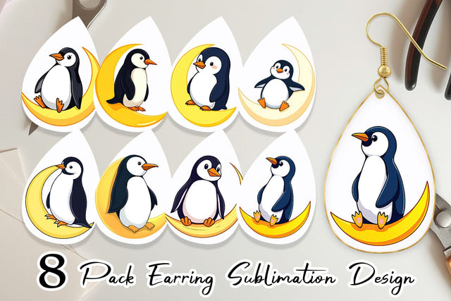 Earring Penguin on a Crescent Moon Sublimation artnoy 