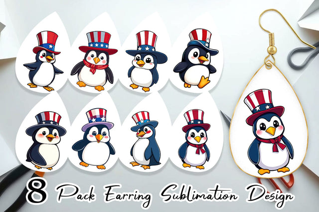 Earring Penguin Patriotic Sublimation artnoy 