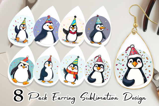 Earring Penguin with a Party Hat Sublimation artnoy 