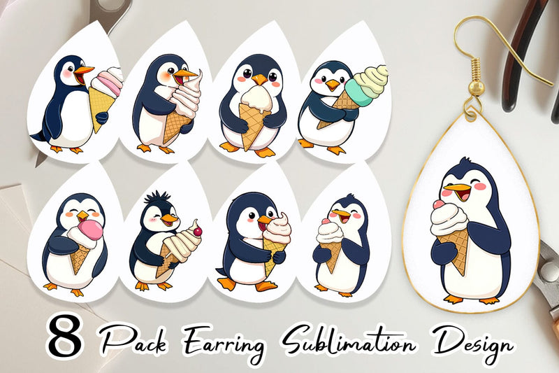 Earring Penguin with an Ice Cream Sublimation artnoy 