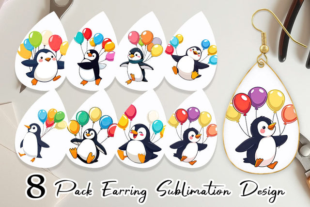 Earring Penguin with Balloons Sublimation artnoy 