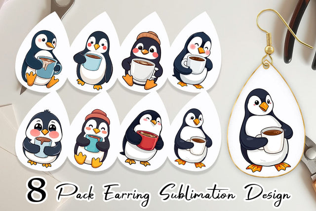 Earring Penguin with Hot Cocoa Sublimation artnoy 