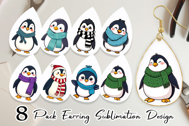 Earring Penguin with Scarf Sublimation artnoy 