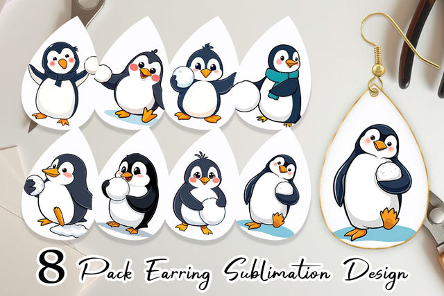 Earring Penguin with Snowball Sublimation artnoy 