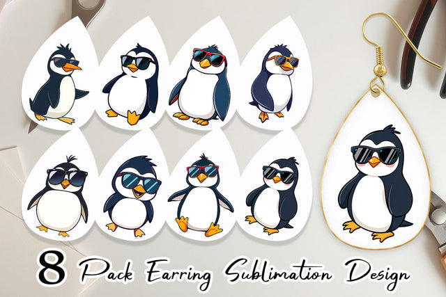 Earring Penguin with Sunglasses Sublimation artnoy 