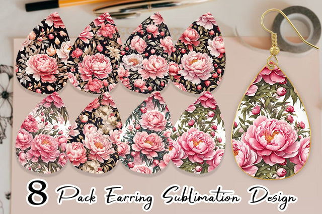Earring Peony Pattern Sublimation artnoy 