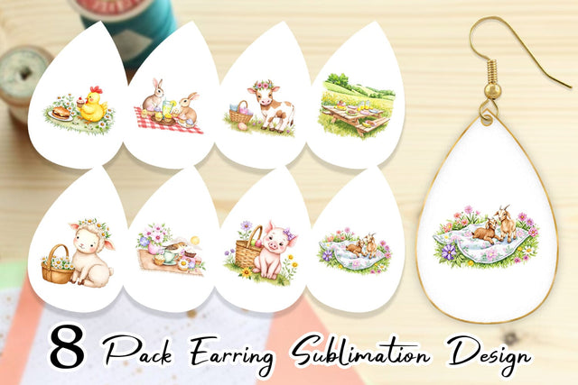 Earring Picnic with Farm Animal Sublimation artnoy 
