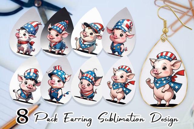 Earring Pig 4th of July Sublimation artnoy 