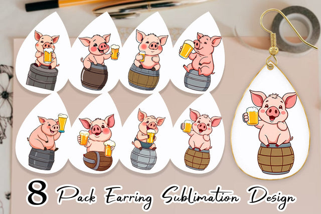 Earring Pig Beer Day Sublimation artnoy 