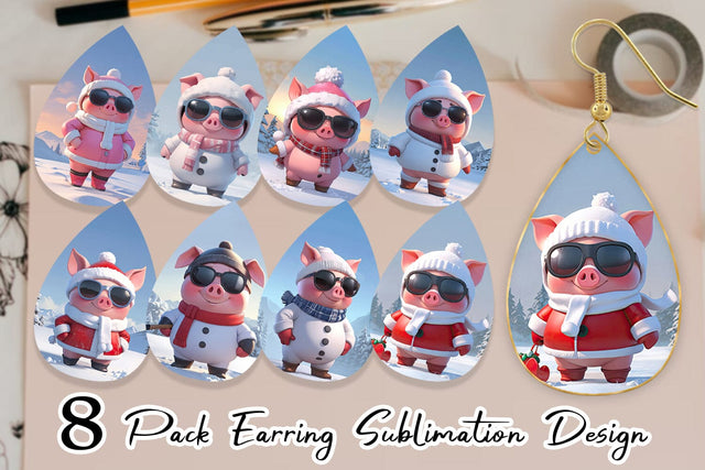 Earring Pig Christmas Sublimation artnoy 