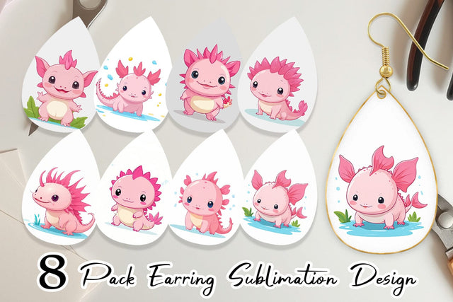 Earring Pink Axolotl Valentine Sublimation artnoy 