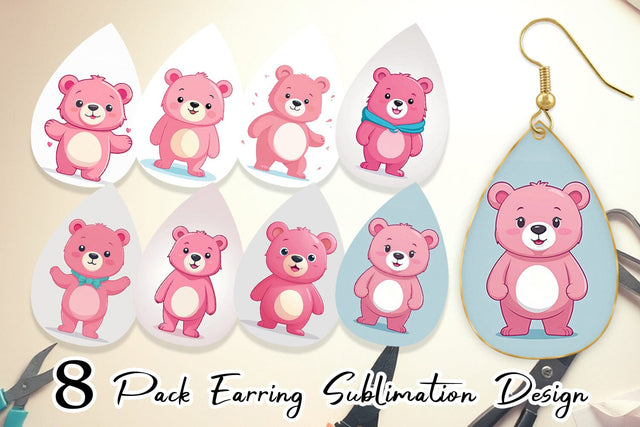 Earring Pink Bear Valentine Sublimation artnoy 