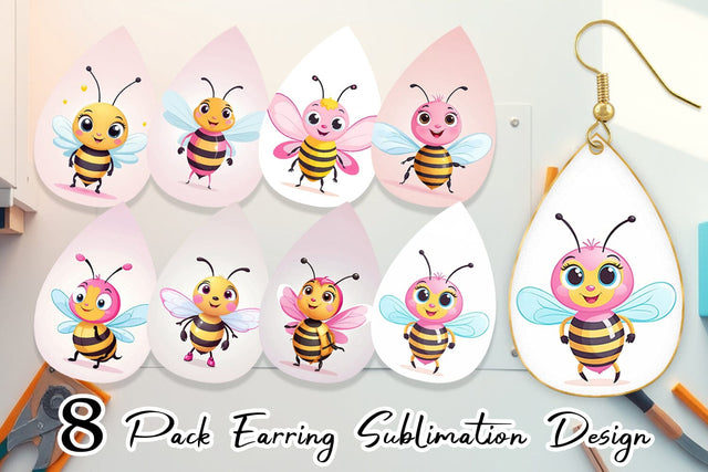 Earring Pink Bee Valentine Sublimation artnoy 