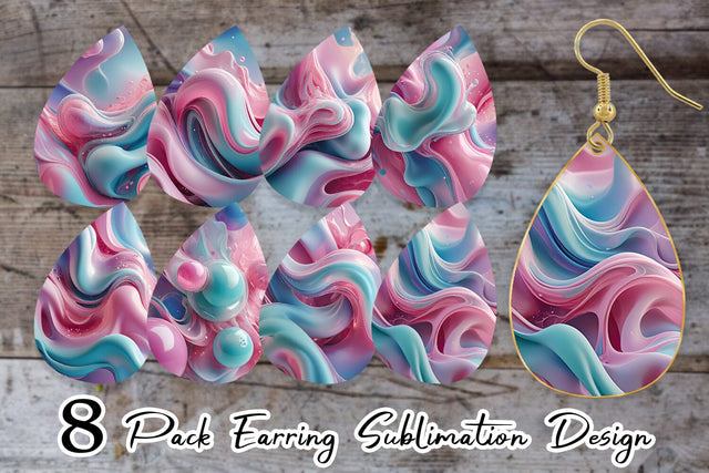 Earring Pink Blue Fluid Wave Sublimation artnoy 