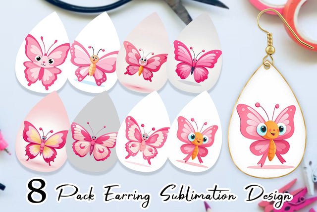 Earring Pink Butterfly Valentine Sublimation artnoy 