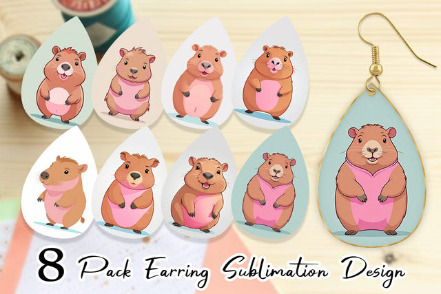 Earring Pink Capybara Valentine Sublimation artnoy 