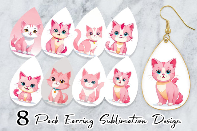 Earring Pink Cat Valentine Sublimation artnoy 