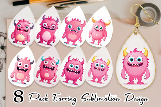 Earring Pink Classic Monster Valentine Sublimation artnoy 