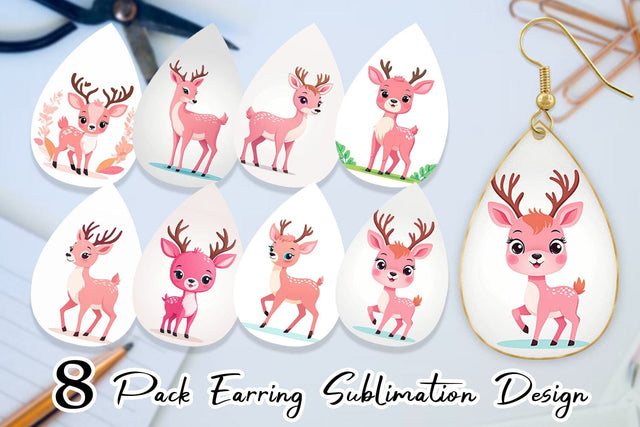 Earring Pink Deer Valentine Sublimation artnoy 