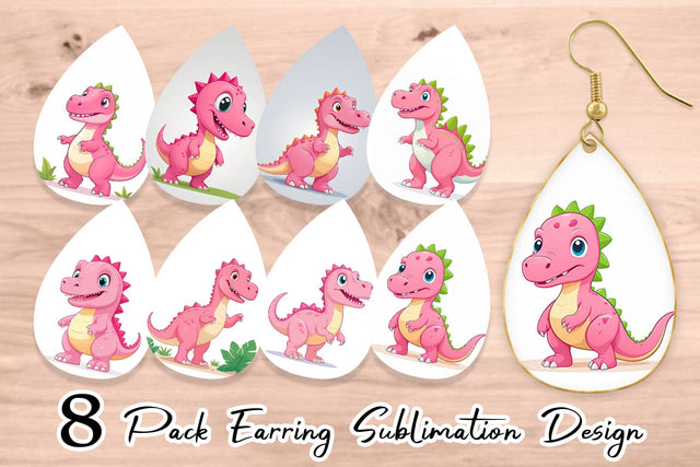 Earring Pink Dinosaur Valentine Sublimation artnoy 