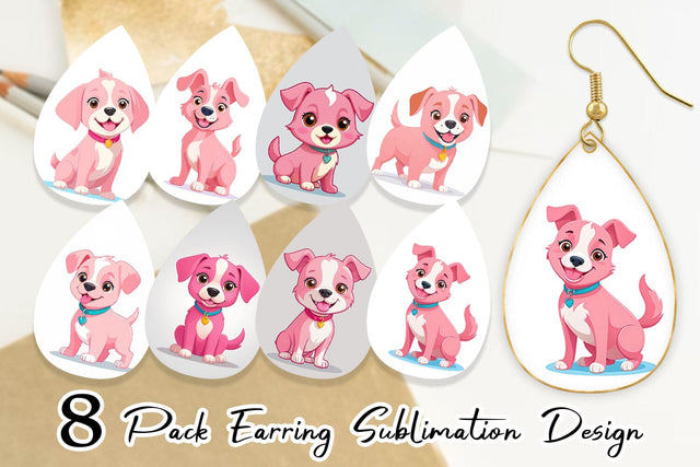 Earring Pink Dog Valentine Sublimation artnoy 