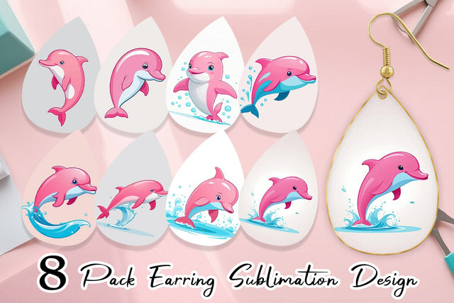 Earring Pink Dolphin Valentine Sublimation artnoy 