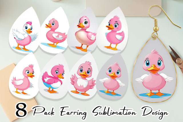 Earring Pink Duck Valentine Sublimation artnoy 