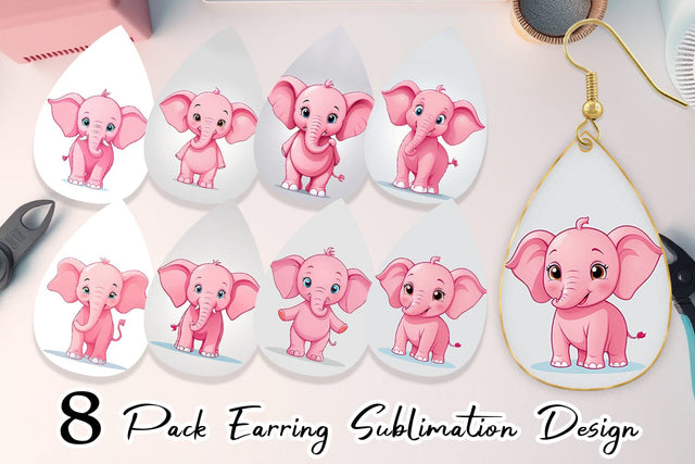 Earring Pink Elephant Valentine Sublimation artnoy 