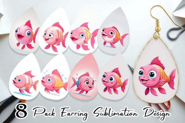 Earring Pink Fish Valentine Sublimation artnoy 