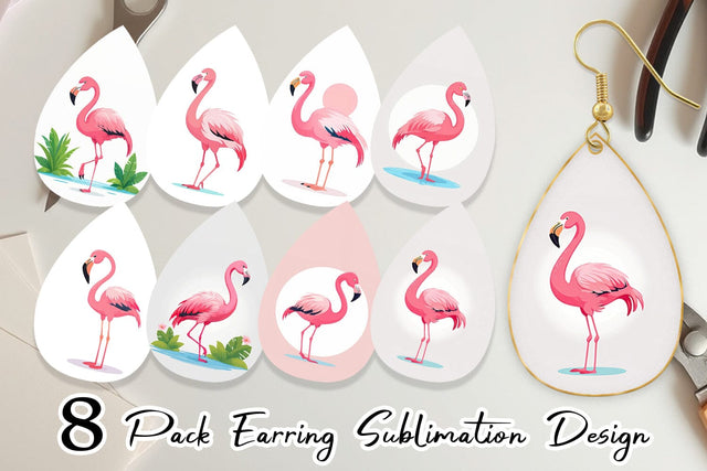 Earring Pink Flamingo Valentine Sublimation artnoy 
