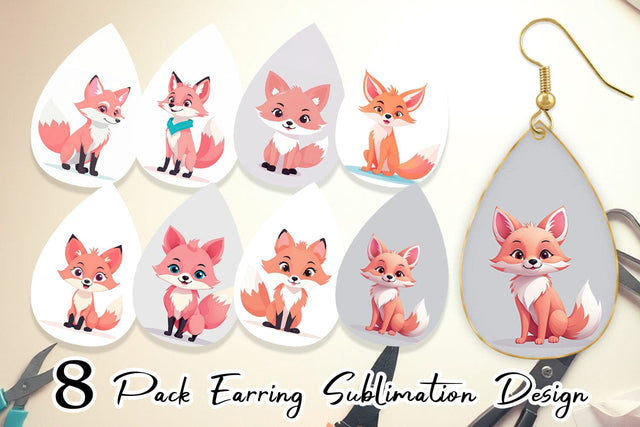 Earring Pink Fox Valentine Sublimation artnoy 